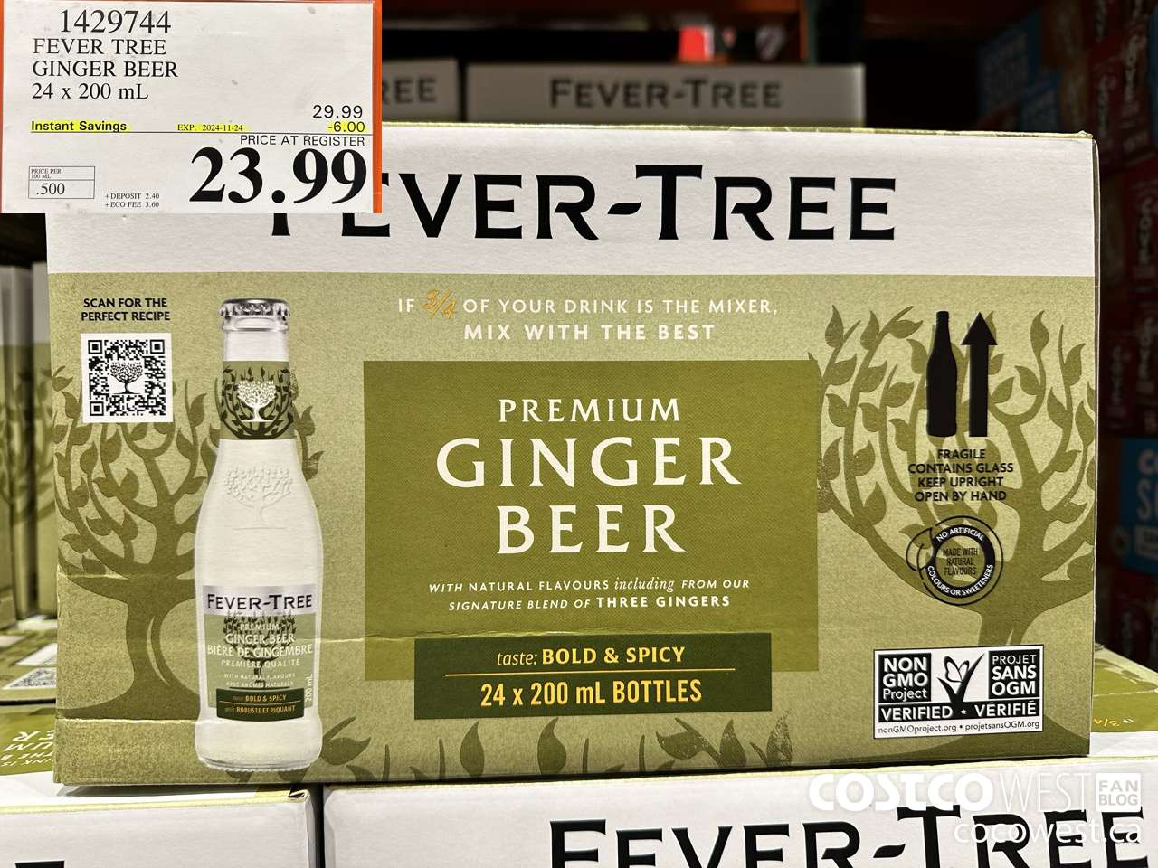 1429744 FEVER TREE GINGER BEER 24 X 200 ML ($6.00 INSTANT SAVINGS EXPIRES ON 2024-11-24) $23.99