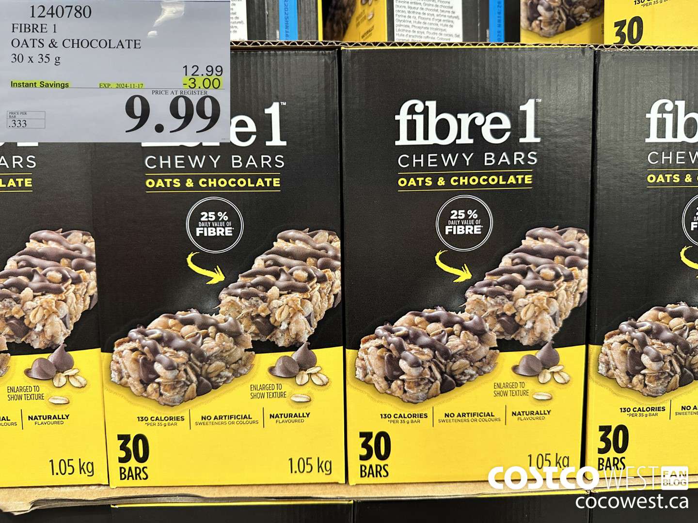 1240780 FIBRE 1 OATS & CHOCOLATE 30 X 35 G ($3.00 INSTANT SAVINGS EXPIRES ON 2024-11-17) $9.99