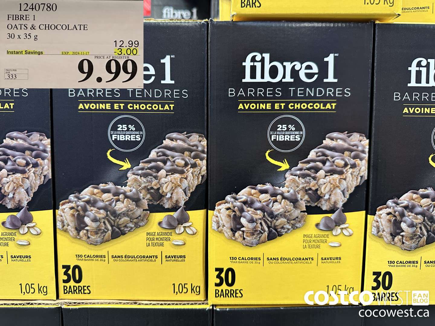1240780 FIBRE 1 OATS & CHOCOLATE 30 X 35 G ($3.00 INSTANT SAVINGS EXPIRES ON 2024-11-17) $9.99