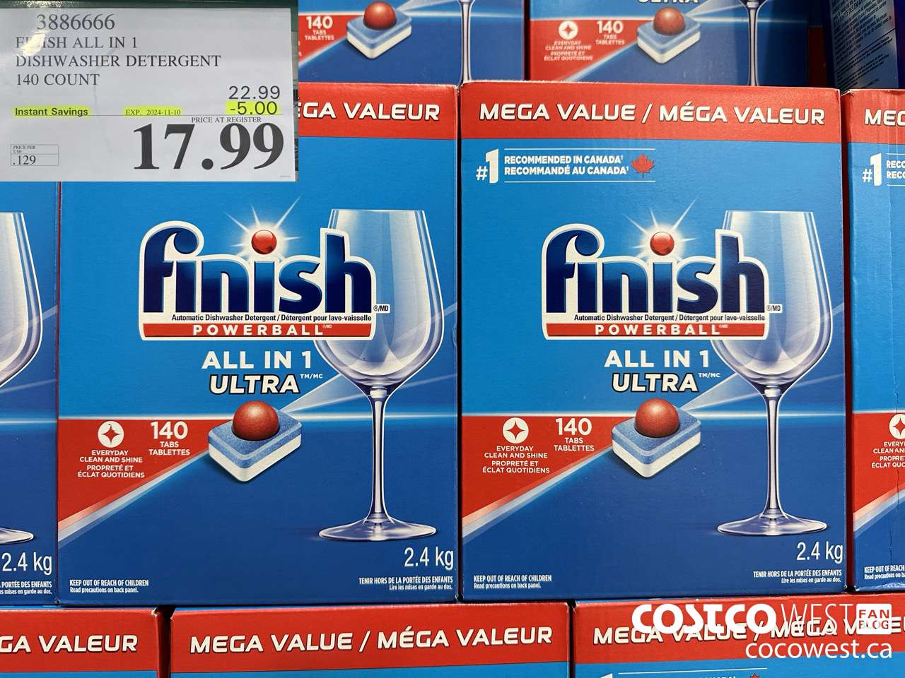 3886666 FINISH ALL IN 1 DISHWASHER DETERGENT 140 COUNT ($5.00 INSTANT SAVINGS EXPIRES ON 2024-11-10) $17.99