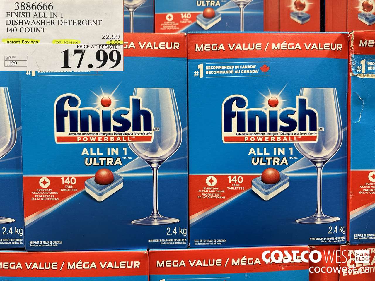 3886666 FINISH ALL IN 1 DISHWASHER DETERGENT 140 COUNT ($5.00 INSTANT SAVINGS EXPIRES ON 2024-11-10) $17.99
