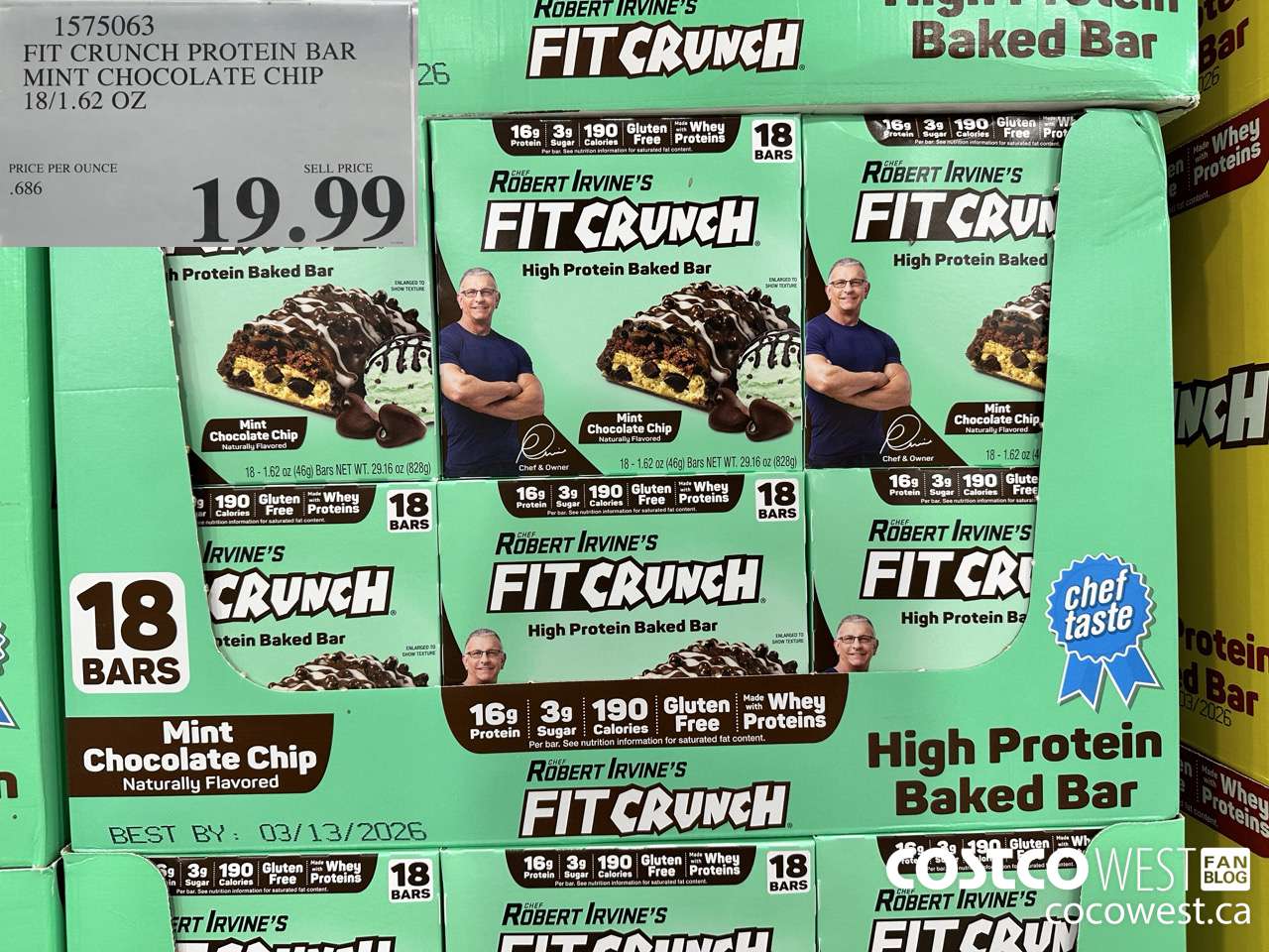1575063 FIT CRUNCH PROTEIN BAR MINT CHOCOLATE CHIP 18/1.62 OZ $19.99