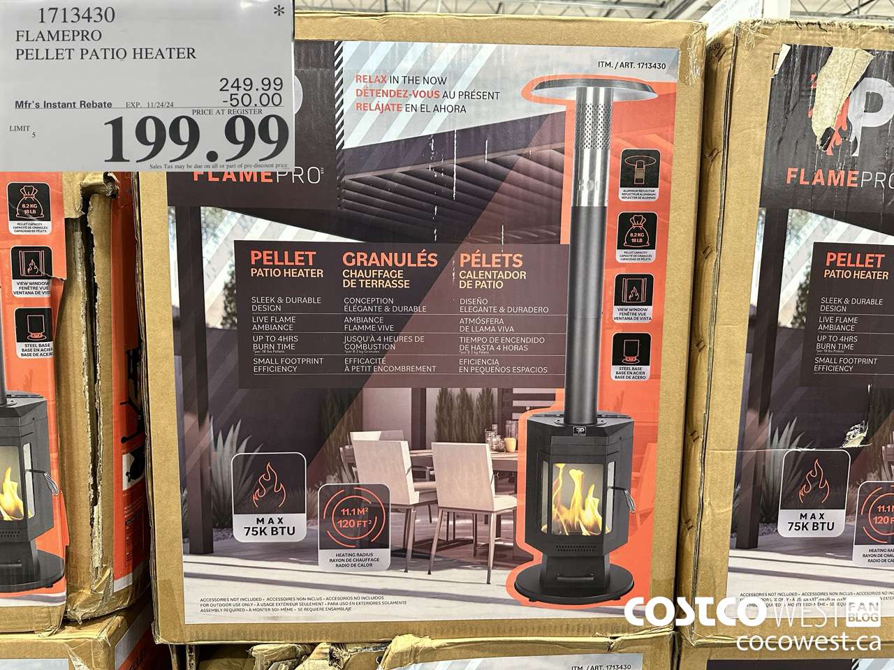 1713430 FLAMEPRO PELLET PATIO HEATER ($50.00 INSTANT SAVINGS EXPIRES ON 2024-11-24) $199.99