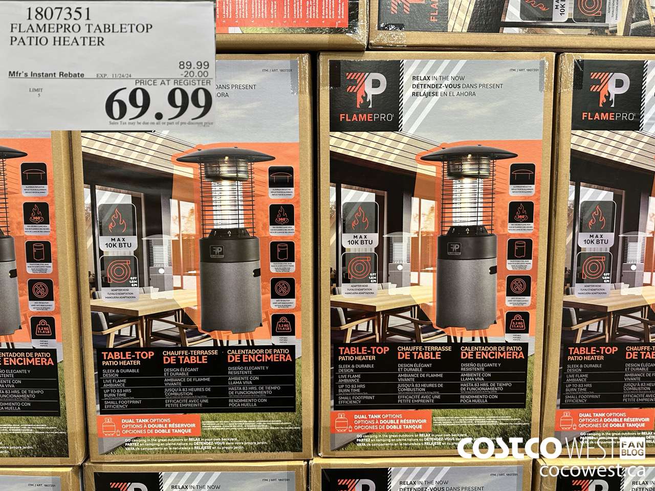 1807351 FLAMEPRO TABLETOP PATIO HEATER ($20.00 INSTANT SAVINGS EXPIRES ON 2024-11-24) $69.99