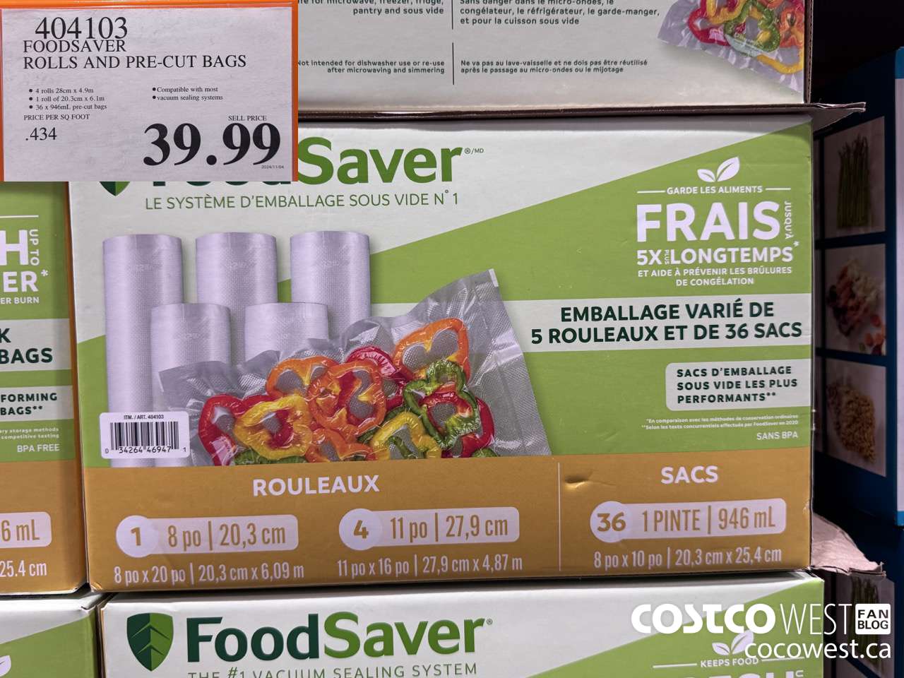 404103 FOODSAVER ROLLS AND PRE-CUT BAGS $39.99