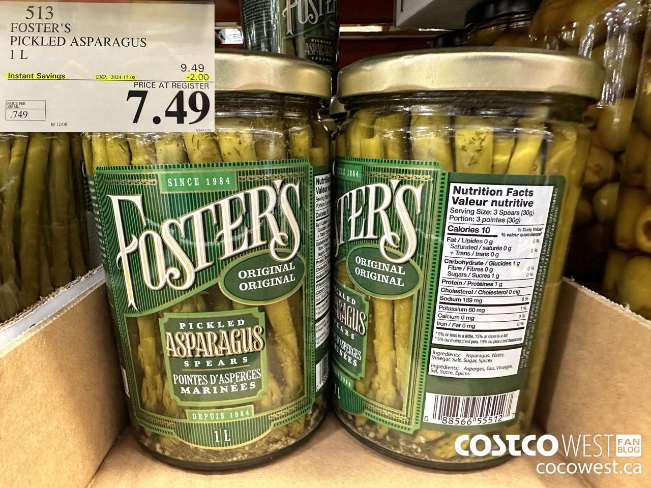 513 FOSTER'S PICKLED ASPARAGUS 1 L ($2.00 INSTANT SAVINGS EXPIRES ON 2024-12-08) $7.49