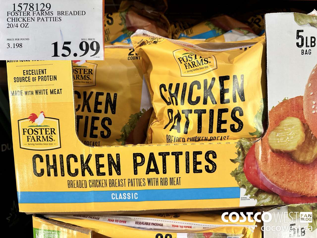 1578129 FOSTER FARMS BREADED CHICKEN PATTIES 20/4 OZ $15.99