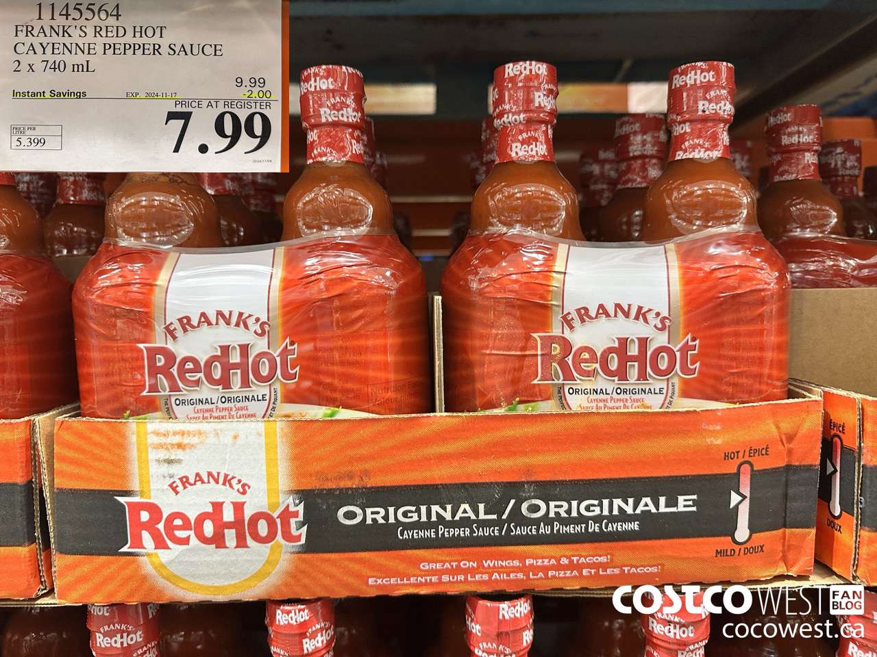 1145564 FRANKS RED HOT CAYENNE PEPPER SAUCE 2 x 740 mL ($2.00 INSTANT SAVINGS EXPIRES ON 2024-11-17) $7.99