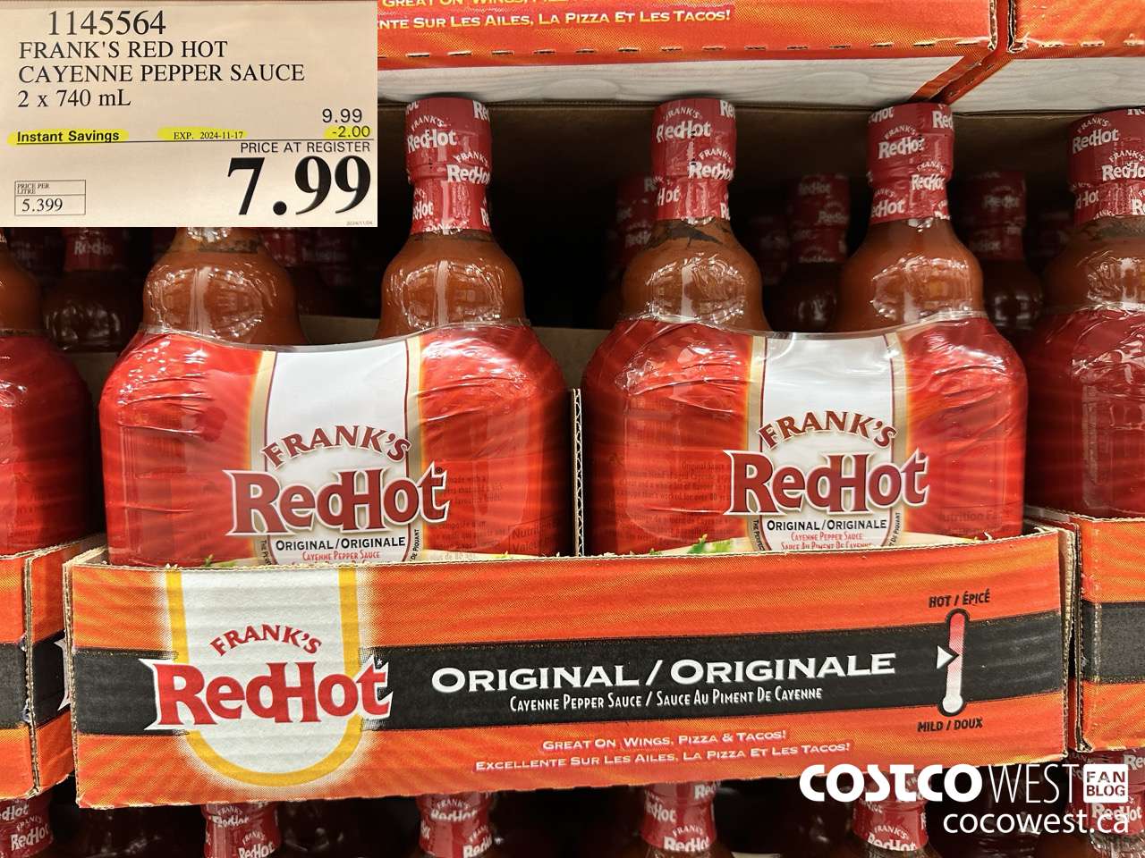 1145564 FRANKS RED HOT CAYENNE PEPPER SAUCE 2 x 740 mL ($2.00 INSTANT SAVINGS EXPIRES ON 2024-11-17) $7.99