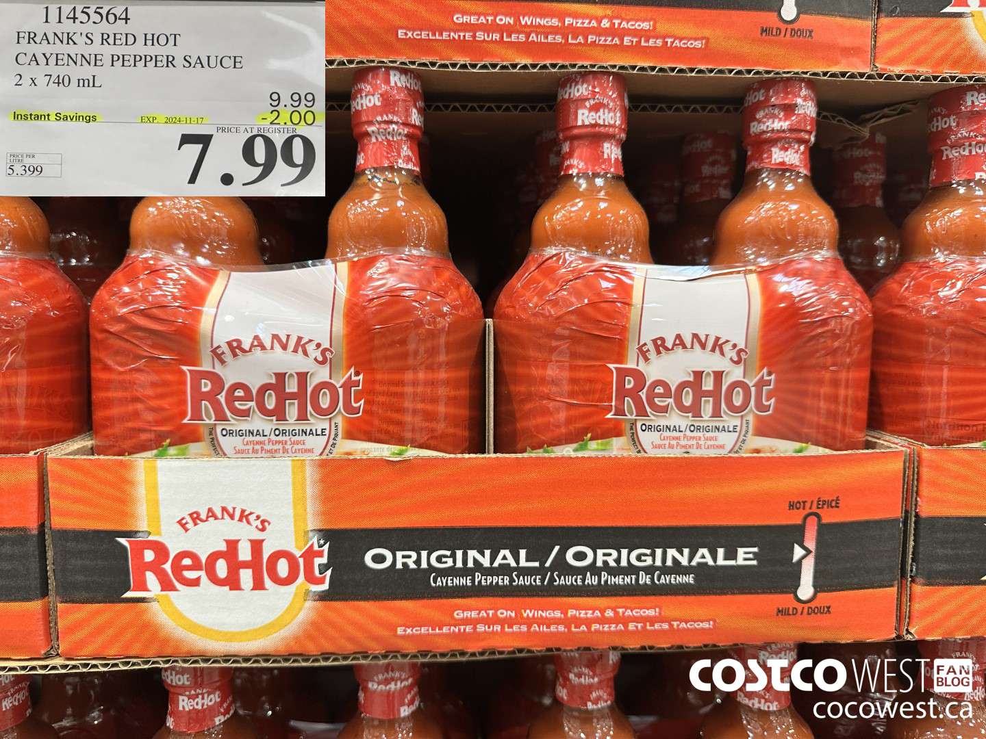 1145564 FRANKS RED HOT CAYENNE PEPPER SAUCE 2 x 740 mL ($2.00 INSTANT SAVINGS EXPIRES ON 2024-11-17) $7.99
