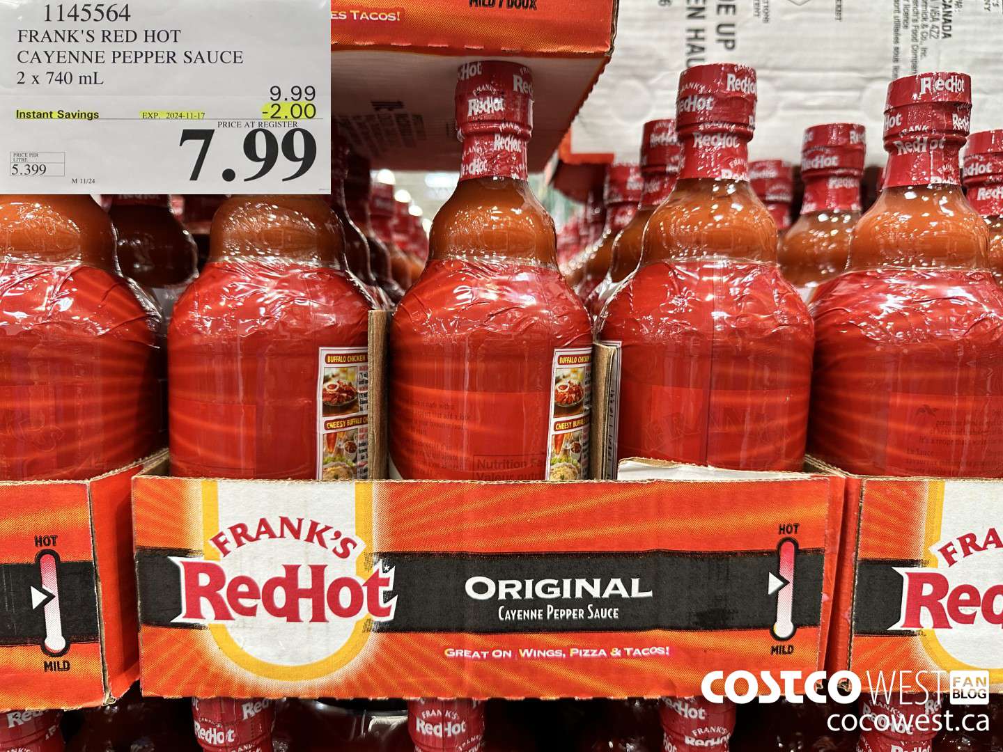 1145564 FRANKS RED HOT CAYENNE PEPPER SAUCE 2 x 740 mL ($2.00 INSTANT SAVINGS EXPIRES ON 2024-11-17) $7.99