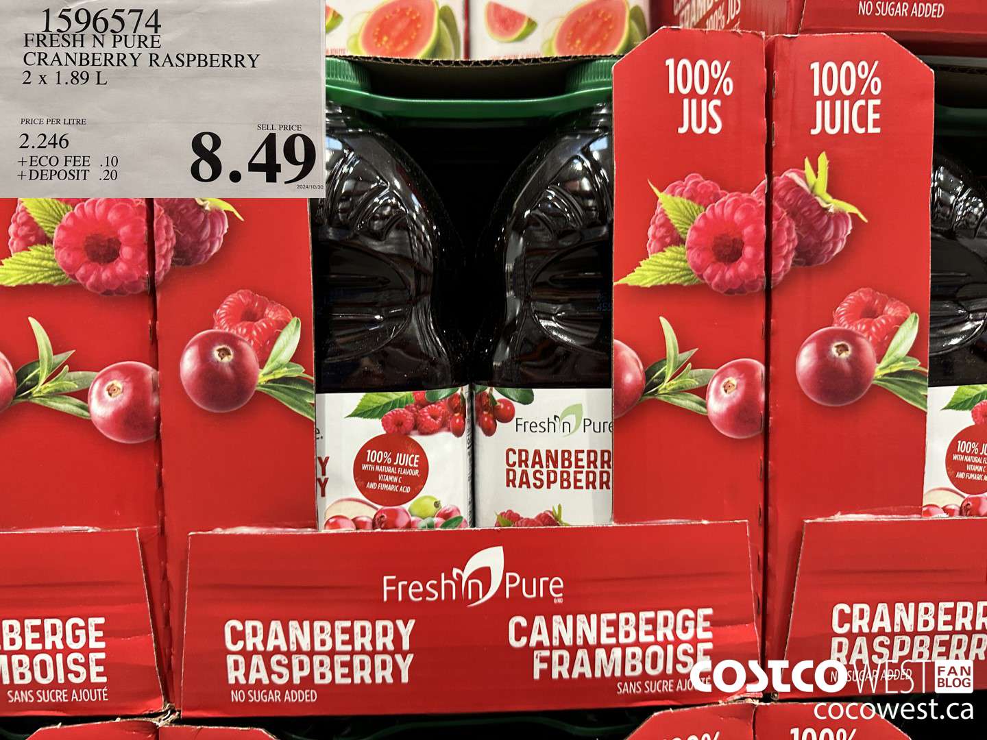 1596574 FRESH N PURE CRANBERRY RASPBERRY 2 x 1.89 L $8.49