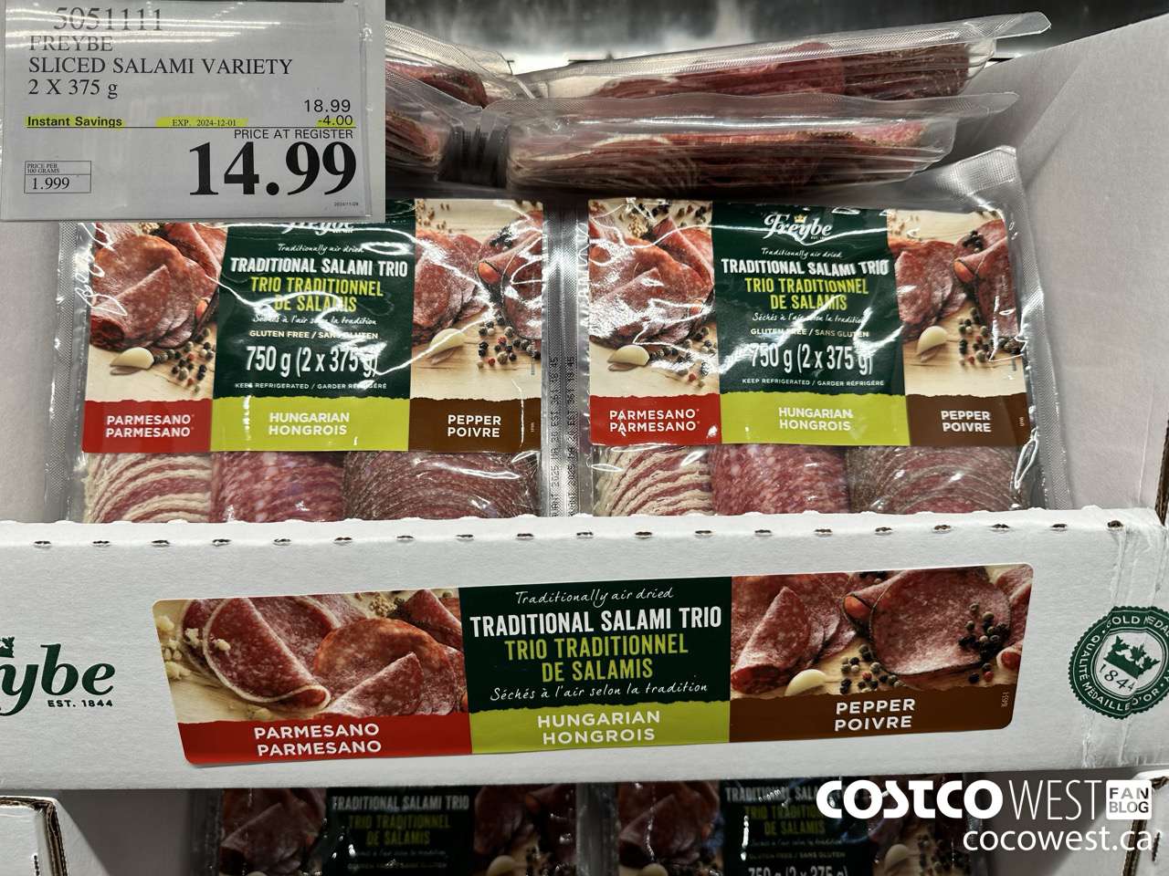 5051111 FREYBE SLICED SALAMI VARIETY 2 X 375 g ($4.00 INSTANT SAVINGS EXPIRES ON 2024-12-01) $14.99