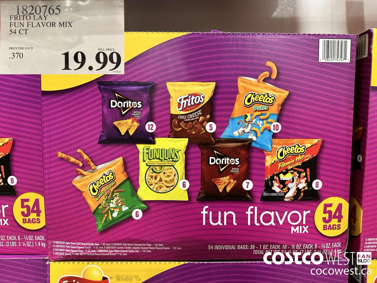 1820765 FRITO LAY FUN FLAVOR MIX 54 CT $19.99