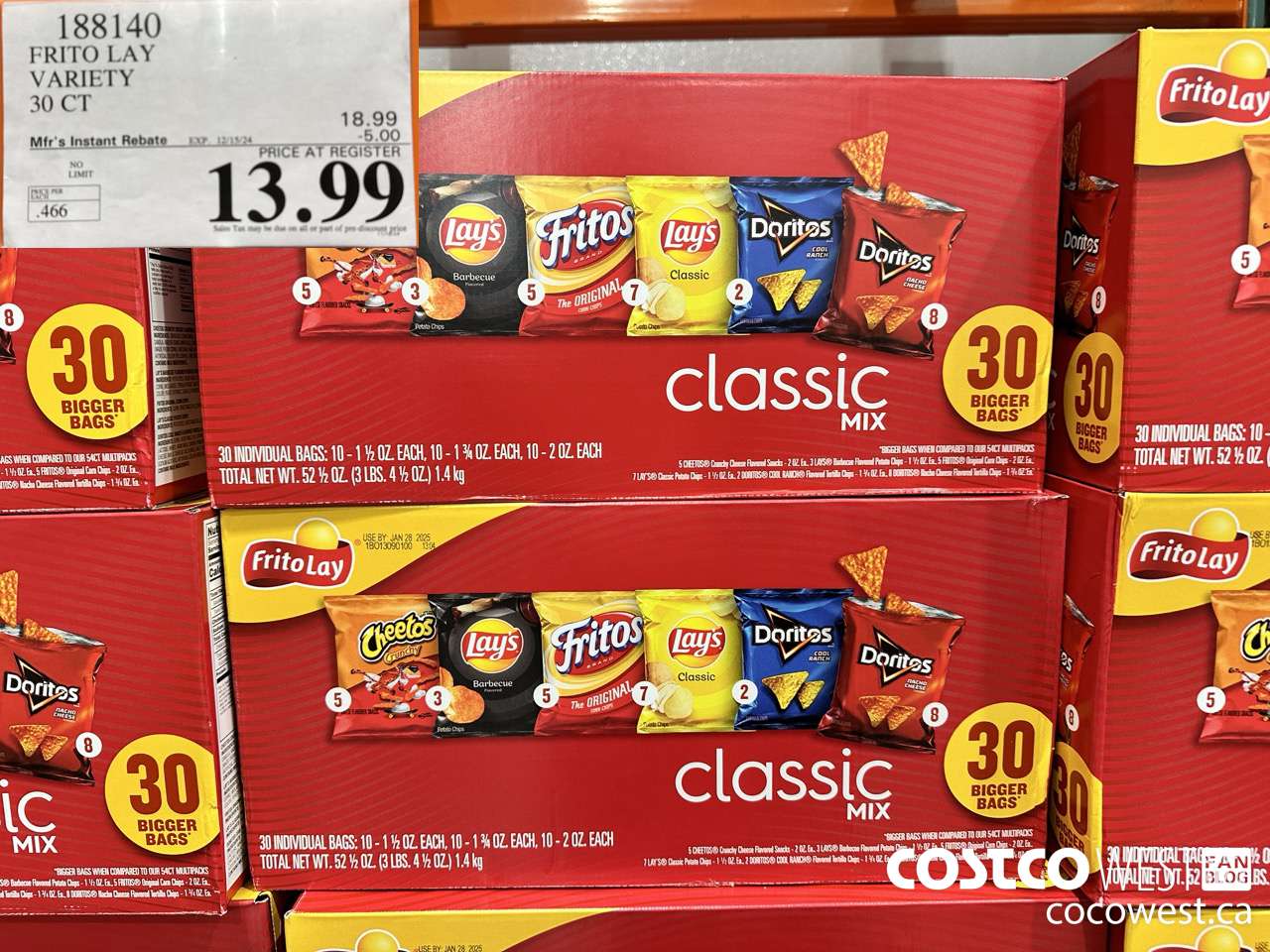 188140 FRITO LAY VARIETY 30 CT ($5.00 INSTANT SAVINGS EXPIRES ON 2024-12-15) $13.99
