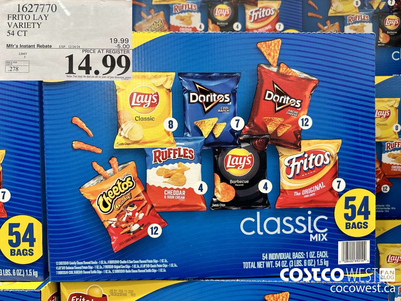 1627770 FRITO LAY VARIETY 54 CT ($5.00 INSTANT SAVINGS EXPIRES ON 2024-12-24) $14.99