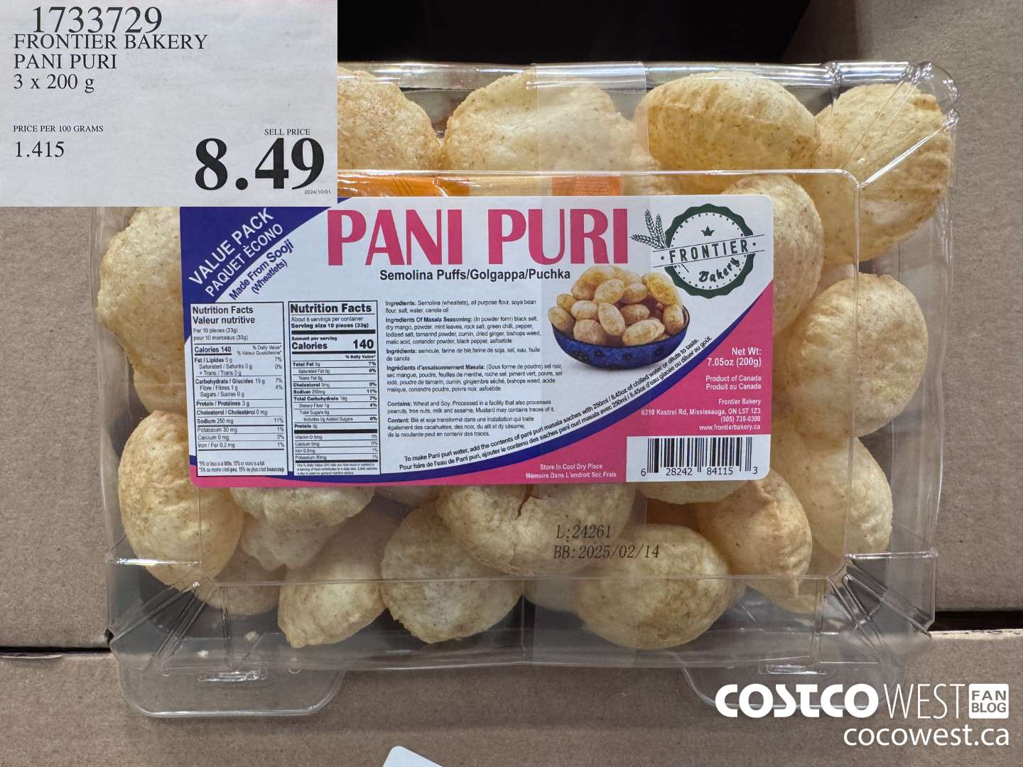 1733729 FRONTIER BAKERY PANI PURI 3 X 200 G $8.49