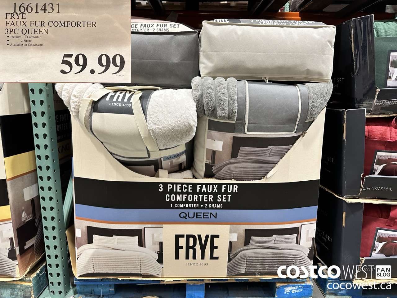 1661431 FRYE FAUX FUR COMFORTER 3PC QUEEN $59.99