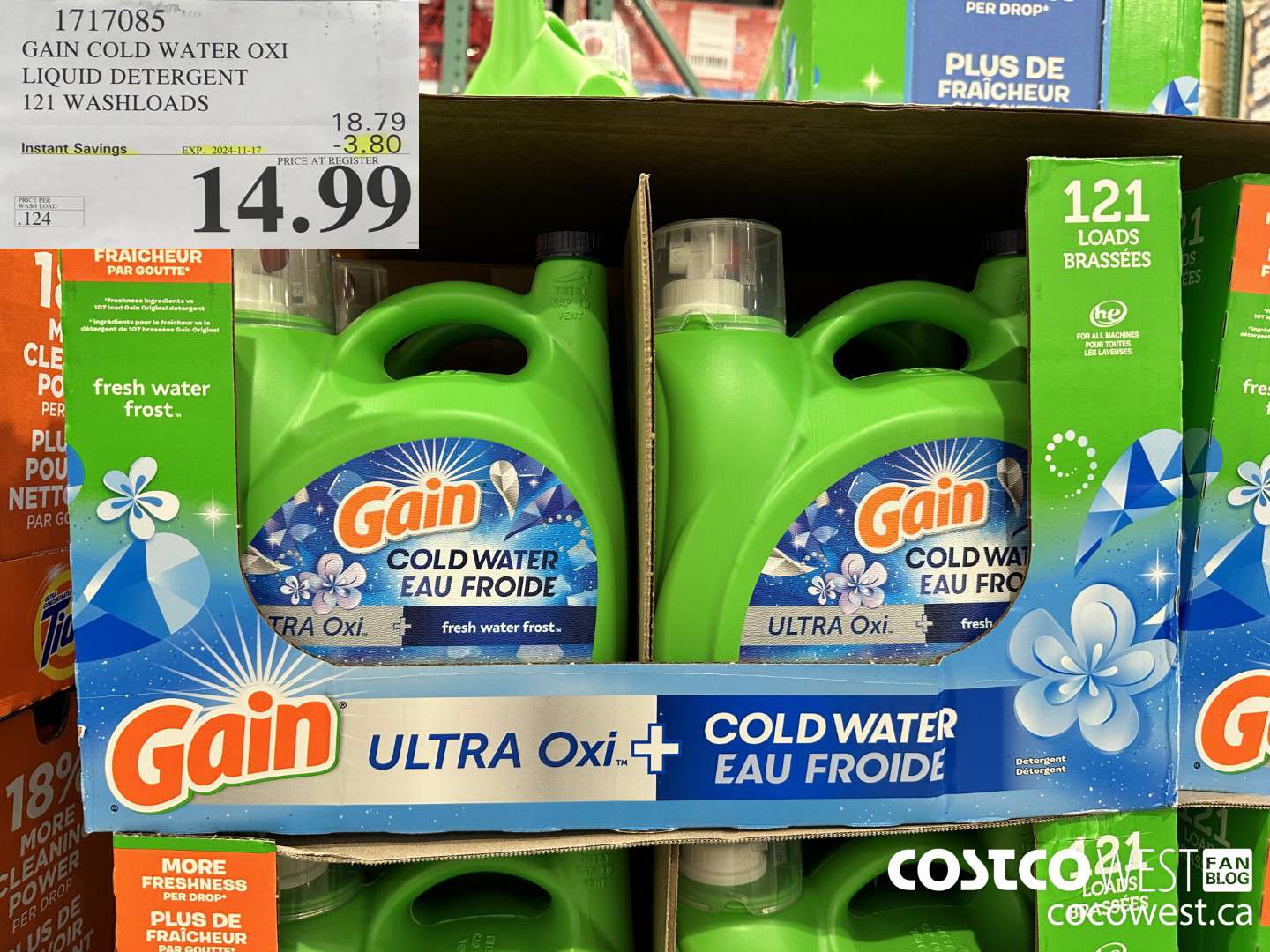 1717085 GAIN COLD WATER OXI LIQUID DETERGENT 121 WASHLOADS ($3.80 INSTANT SAVINGS EXPIRES ON 2024-11-17) $14.99