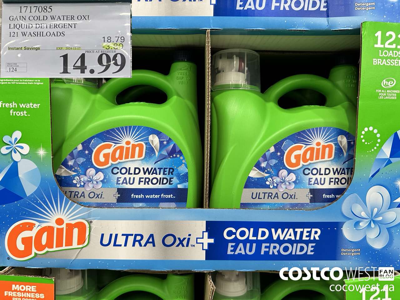 1717085 GAIN COLD WATER OXI LIQUID DETERGENT 121 WASHLOADS ($3.80 INSTANT SAVINGS EXPIRES ON 2024-11-17) $14.99