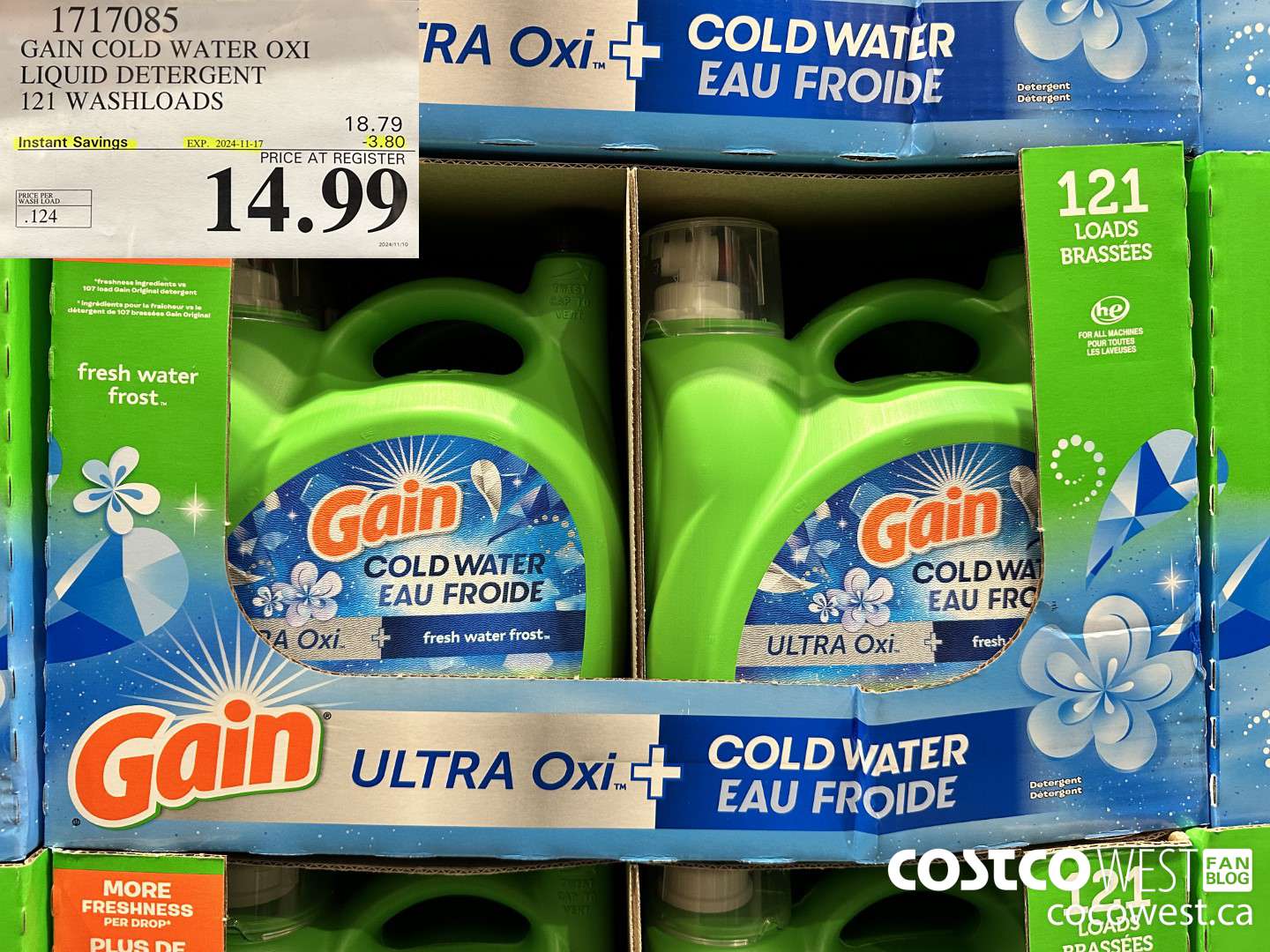 1717085 GAIN COLD WATER OXI LIQUID DETERGENT 121 WASHLOADS ($3.80 INSTANT SAVINGS EXPIRES ON 2024-11-17) $14.99