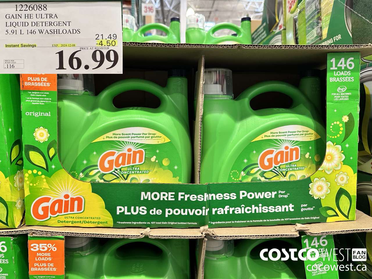 1226088 GAIN HE ULTRA LIQUID DETERGENT 5.91 L 146 WASHLOADS ($4.50 INSTANT SAVINGS EXPIRES ON 2024-12-08) $16.99