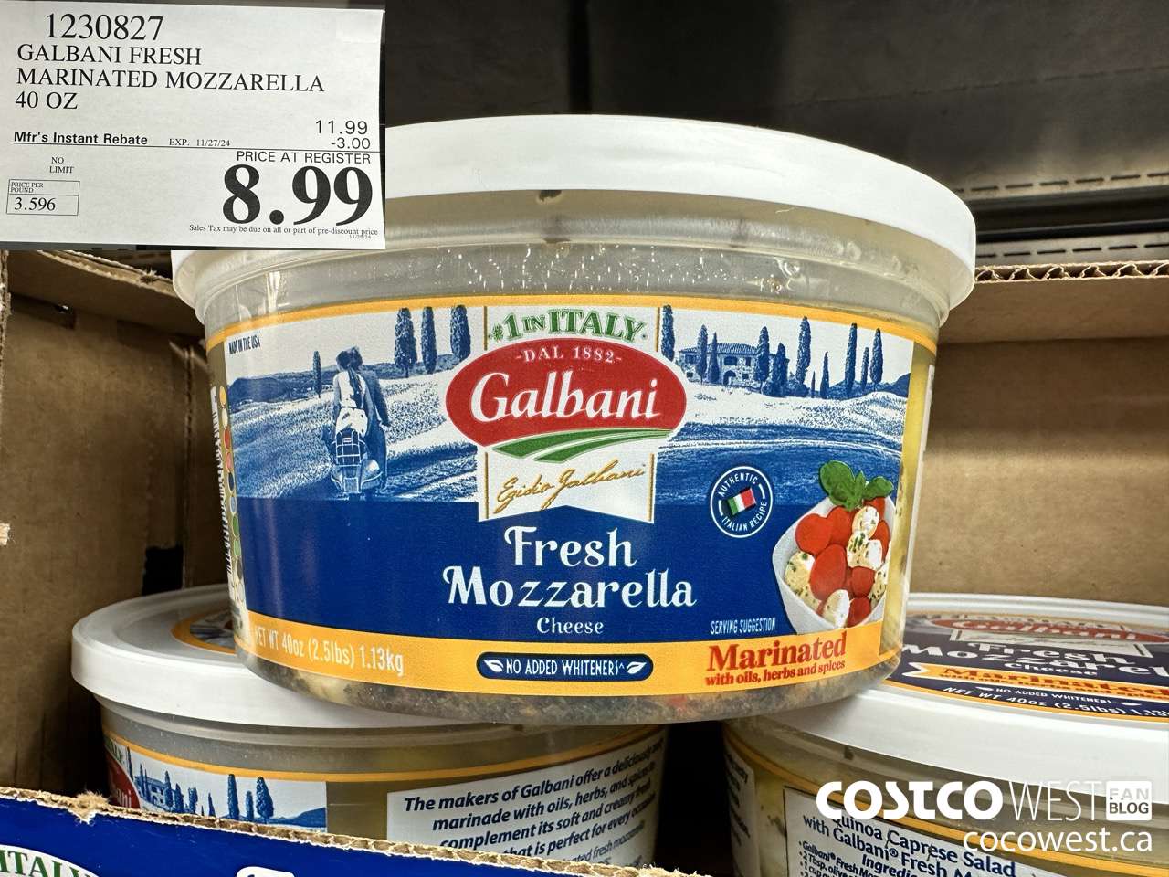1230827 GALBANI FRESH MARINATED MOZZARELLA 40 OZ  ($3.00 INSTANT SAVINGS EXPIRES ON 2024-11-27) $8.99