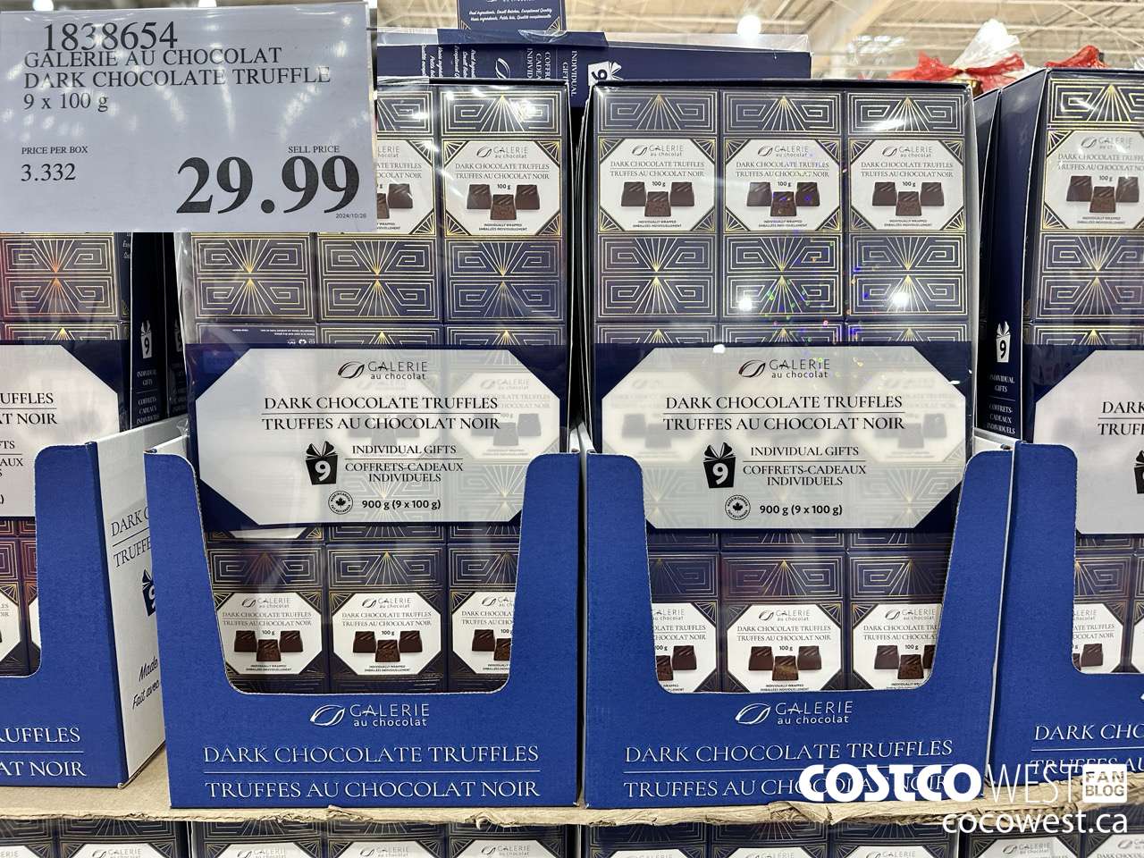 1838654 GALERIE AU CHOCOLAT DARK CHOCOLATE TRUFFLE 9 X 100G $29.99