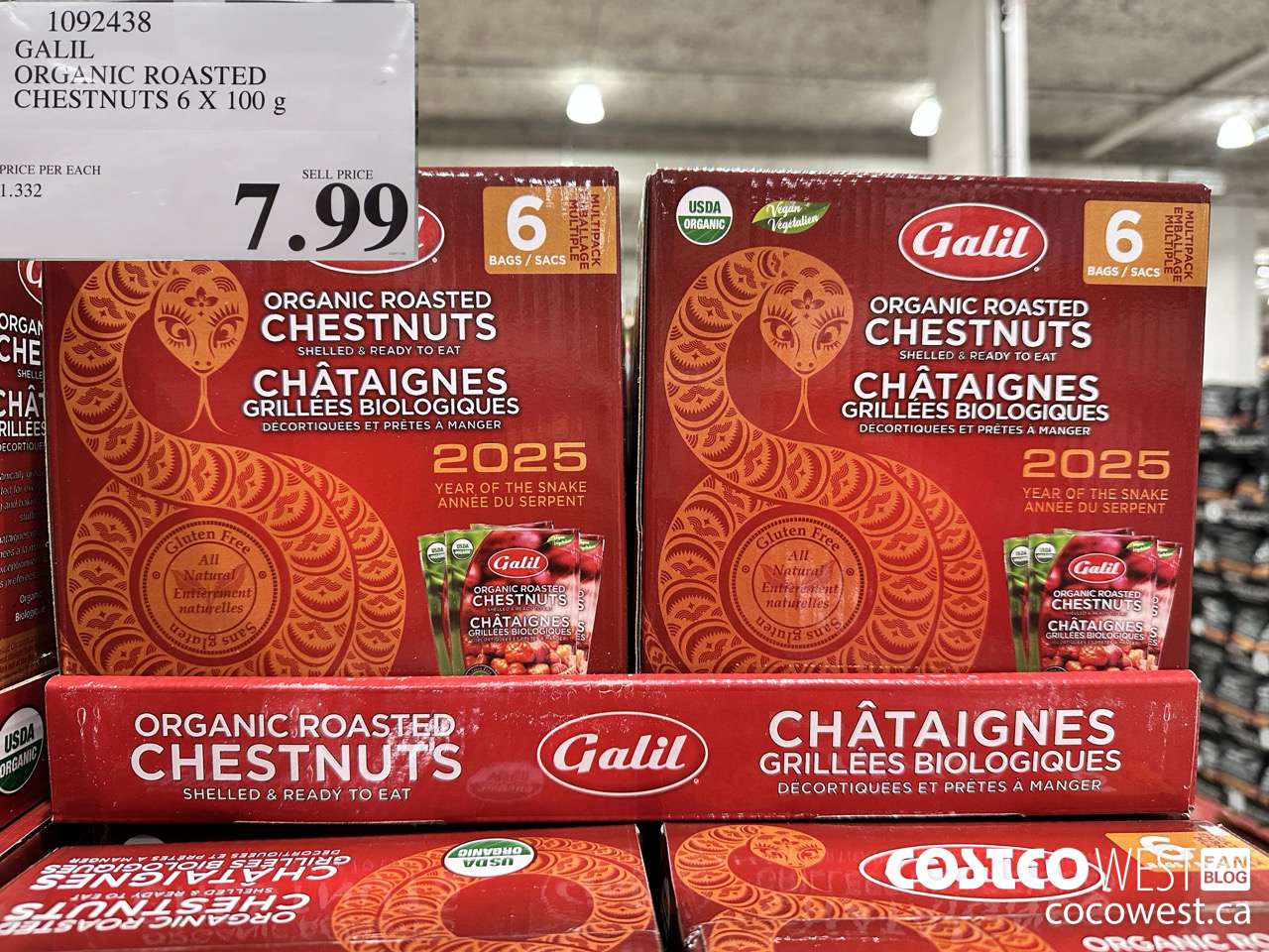 1092438 GALIL ORGANIC ROASTED CHESTNUTS 6 X 100G $7.99