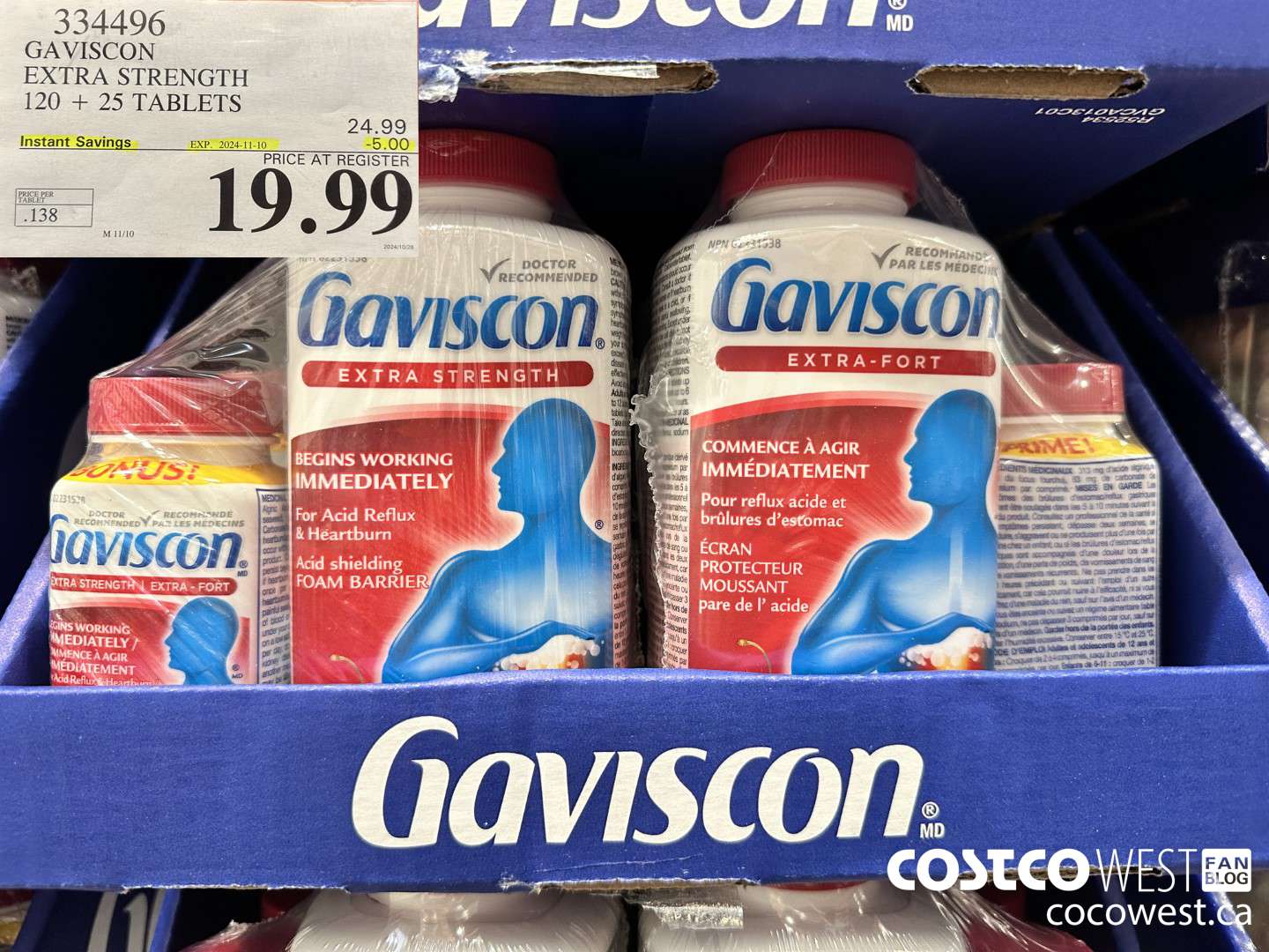 334496 GAVISCON EXTRA STRENGTH 120 + 25 TABLETS ($5.00 INSTANT SAVINGS EXPIRES ON 2024-11-10) $19.99