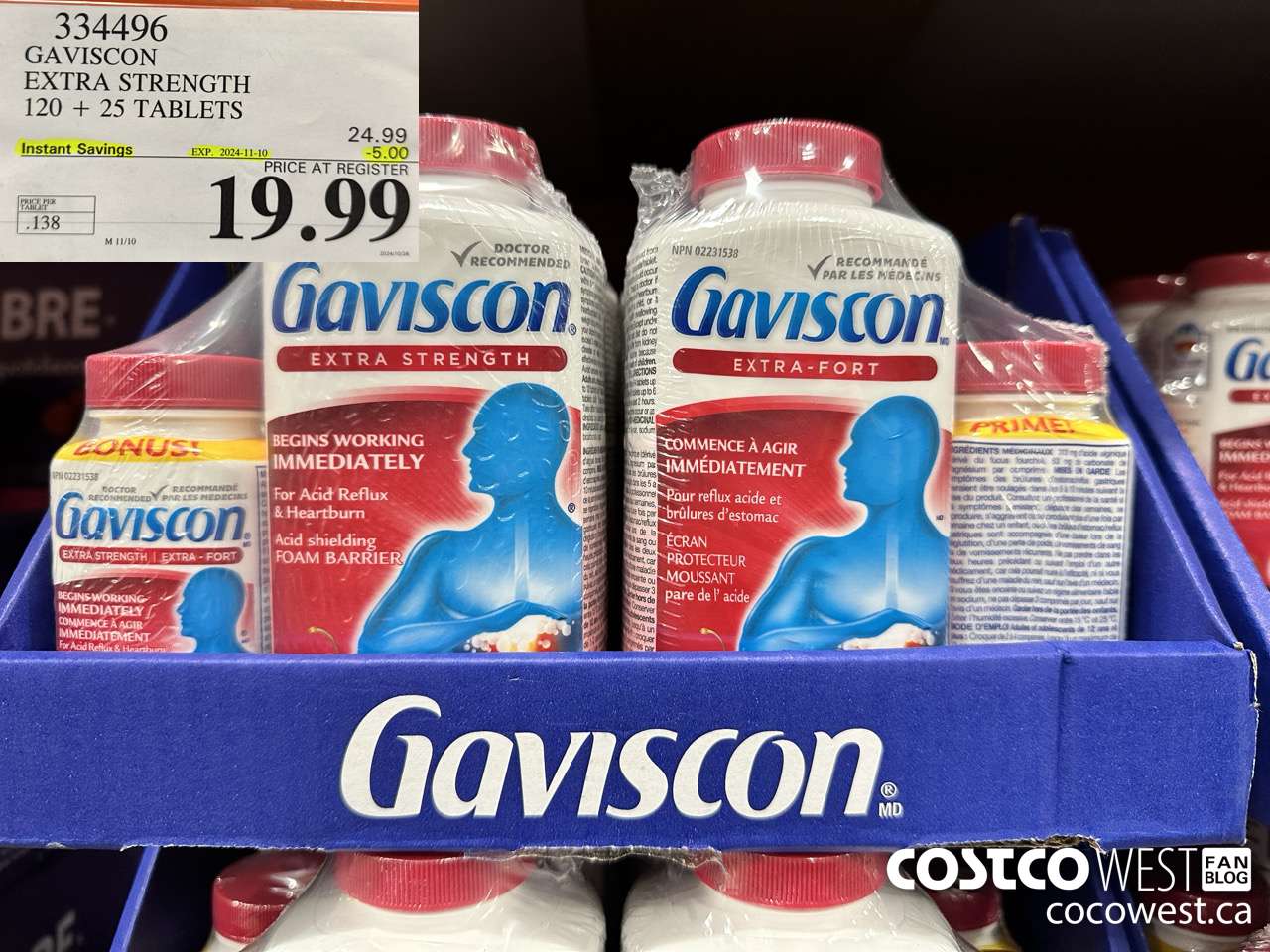 334496 GAVISCON EXTRA STRENGTH 120 + 25 TABLETS ($5.00 INSTANT SAVINGS EXPIRES ON 2024-11-10) $19.99