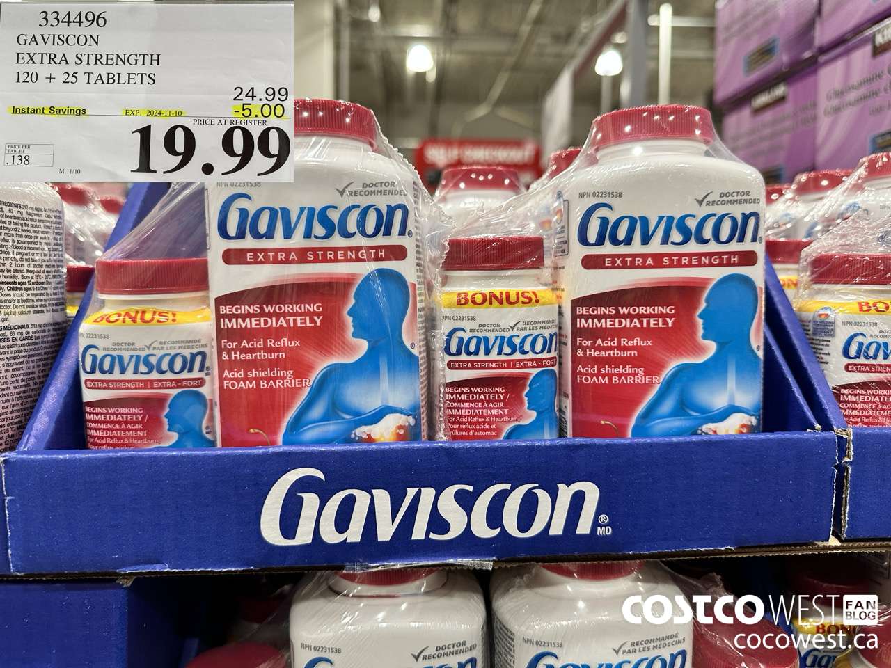 334496 GAVISCON EXTRA STRENGTH 120 + 25 TABLETS ($5.00 INSTANT SAVINGS EXPIRES ON 2024-11-10) $19.99