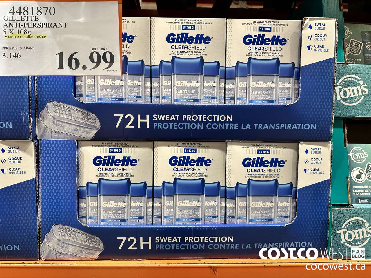 4481870 GILLETTE ANTI-PERSPIRANT 5 x 108 g $16.99