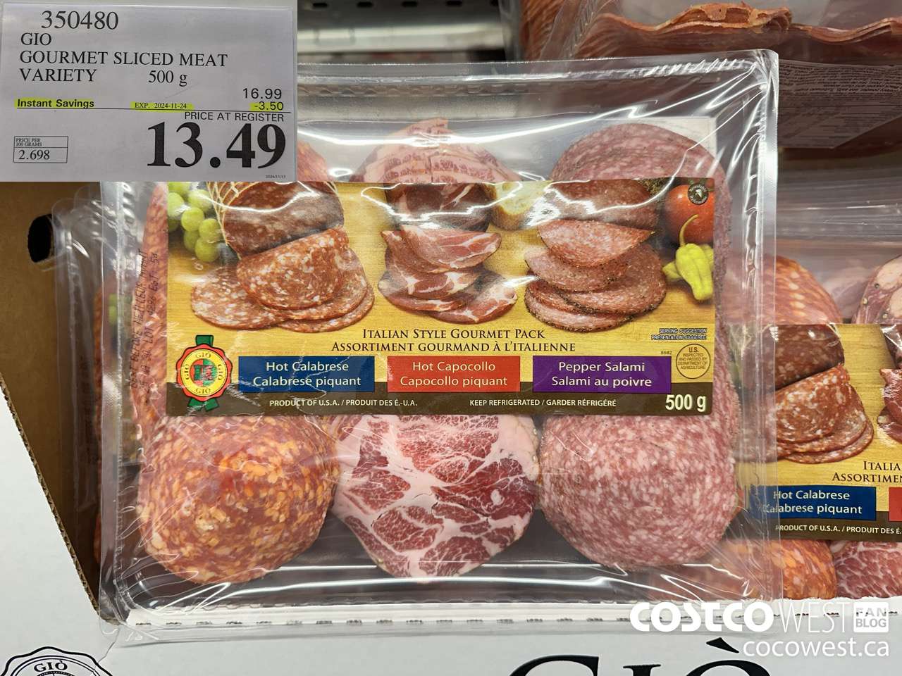 350480 GIO GOURMET SLICED MEAT VARIETY 500 g ($3.50 INSTANT SAVINGS EXPIRES ON 2024-11-24) $13.49