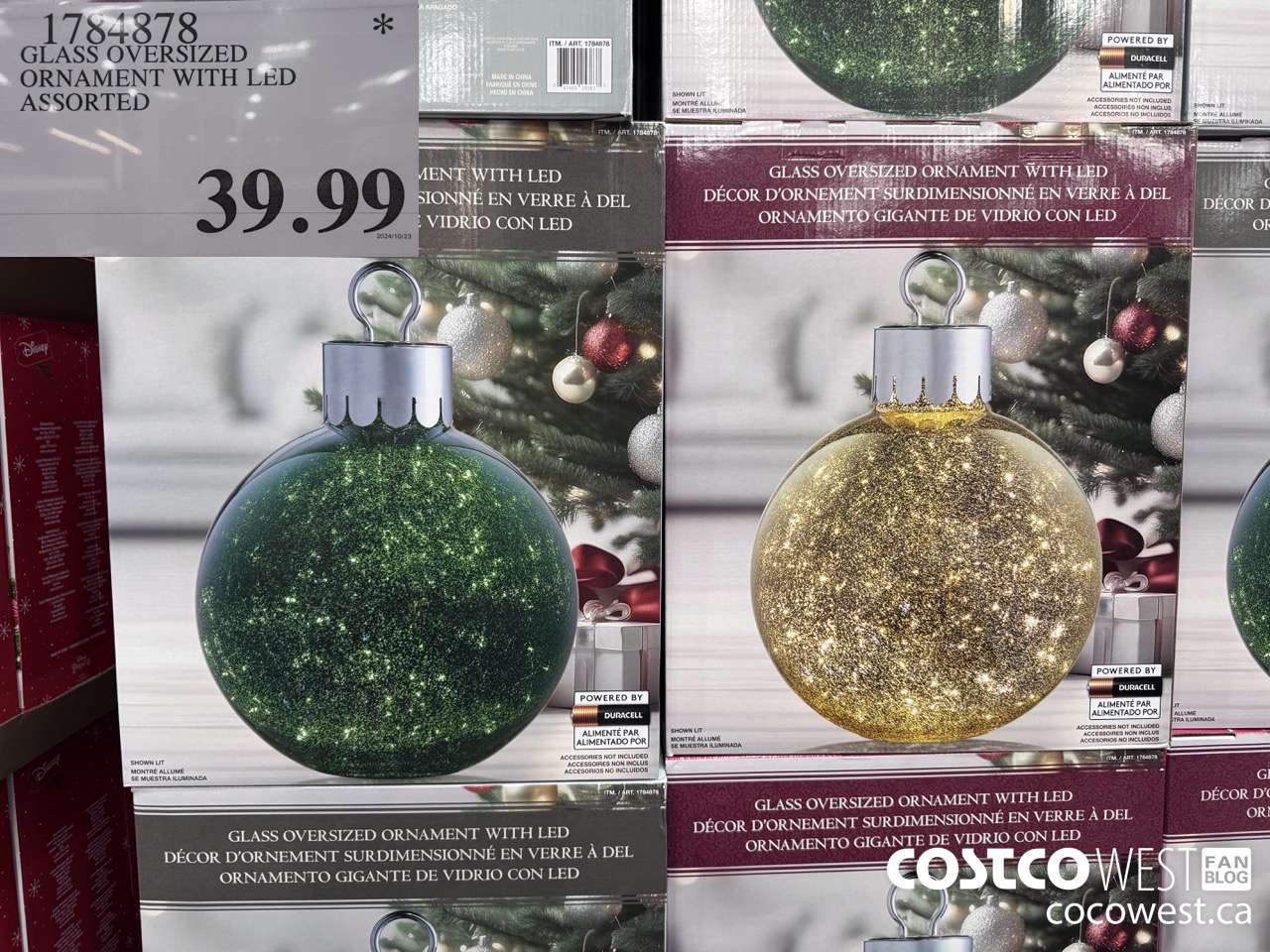 1784878 GLASS OVERSIZED ORNAMENT WITH LED ASSORTED $39.99