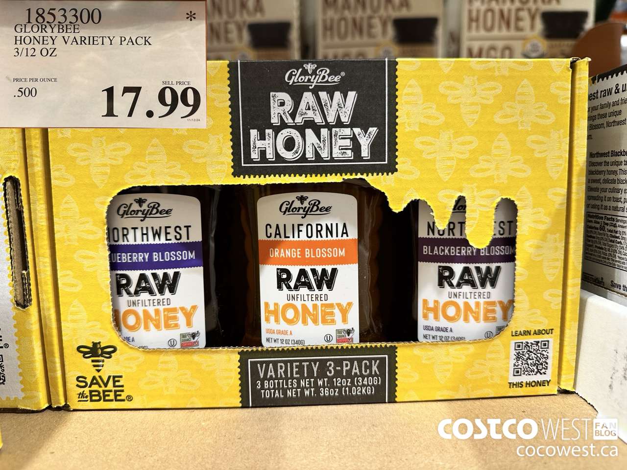1853300 GLORYBEE HONEY VARIETY PACK 3/12 OZ $17.99