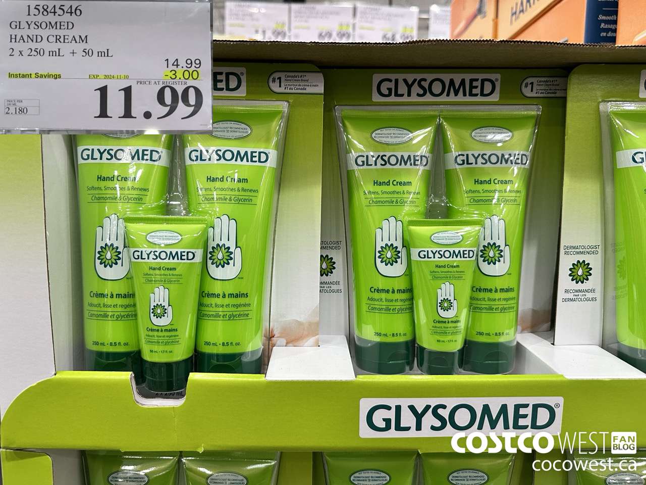 1584546 GLYSOMED HAND CREAM 2 x 250 mL + 50 mL  ($3.00 INSTANT SAVINGS EXPIRES ON 2024-11-10) $11.99
