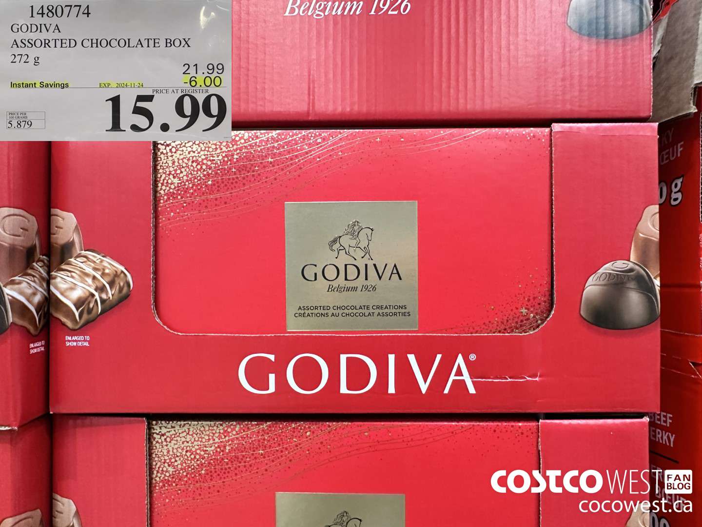 1480774 GODIVA ASSORTED CHOCOLATES 272 G ($6.00 INSTANT SAVINGS EXPIRES ON 2024-11-24) $15.99