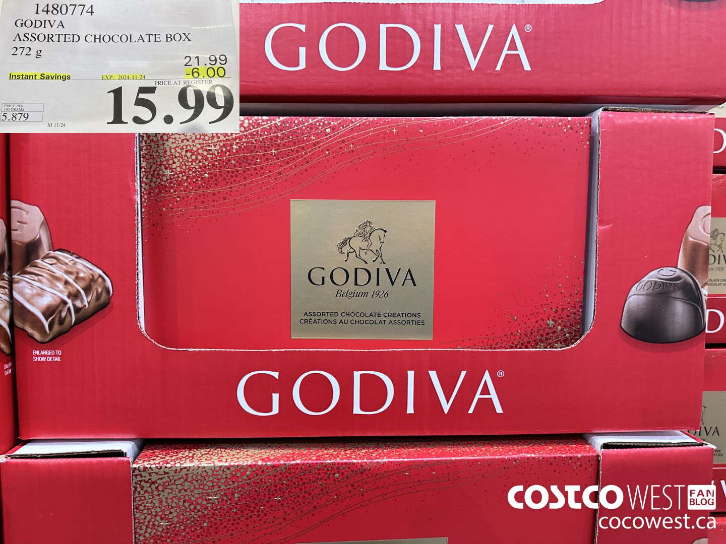 1480774 GODIVA ASSORTED CHOCOLATES 272 G ($6.00 INSTANT SAVINGS EXPIRES ON 2024-11-24) $15.99