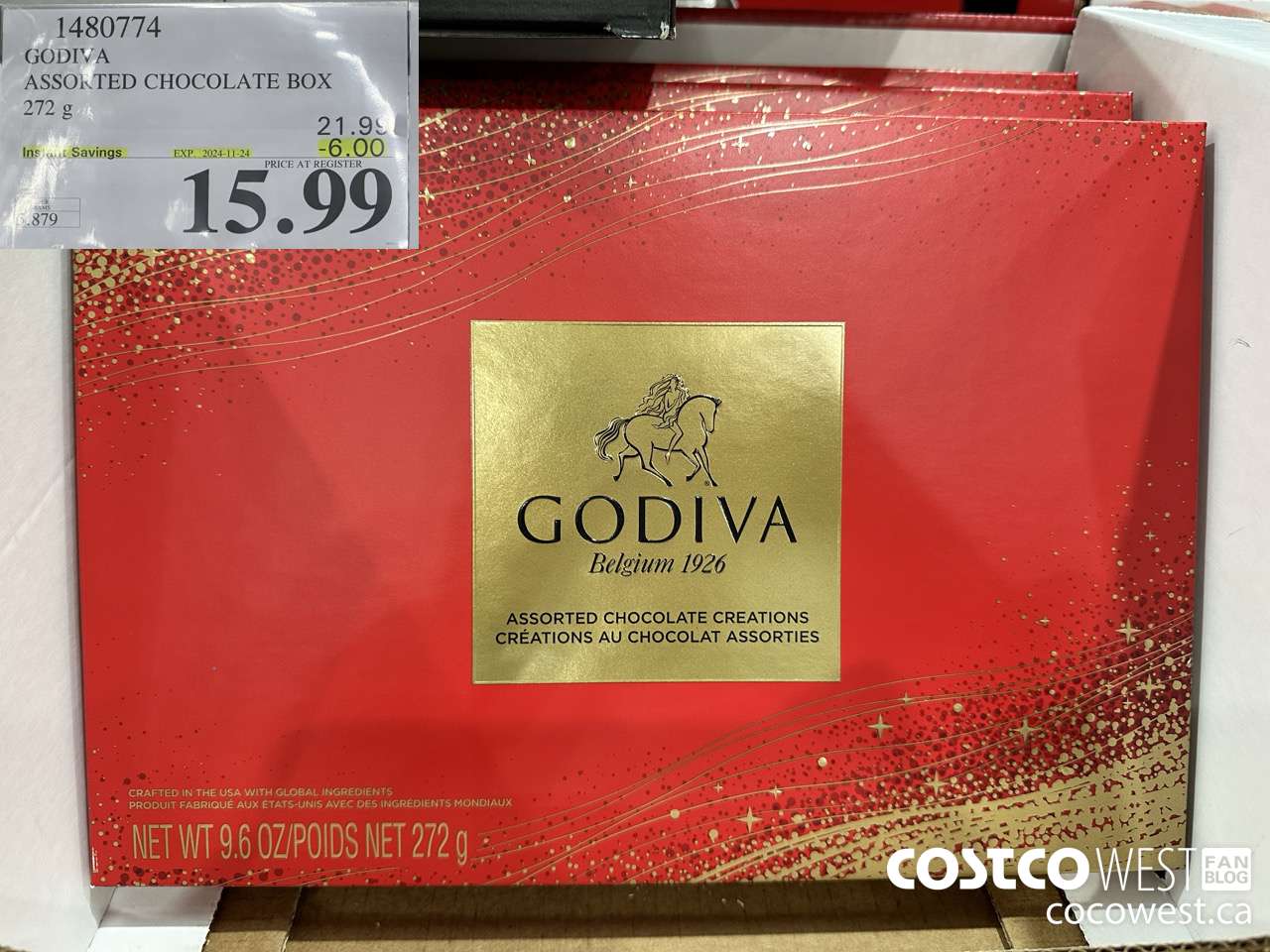 1480774 GODIVA ASSORTED CHOCOLATES 272 G ($6.00 INSTANT SAVINGS EXPIRES ON 2024-11-24) $15.99
