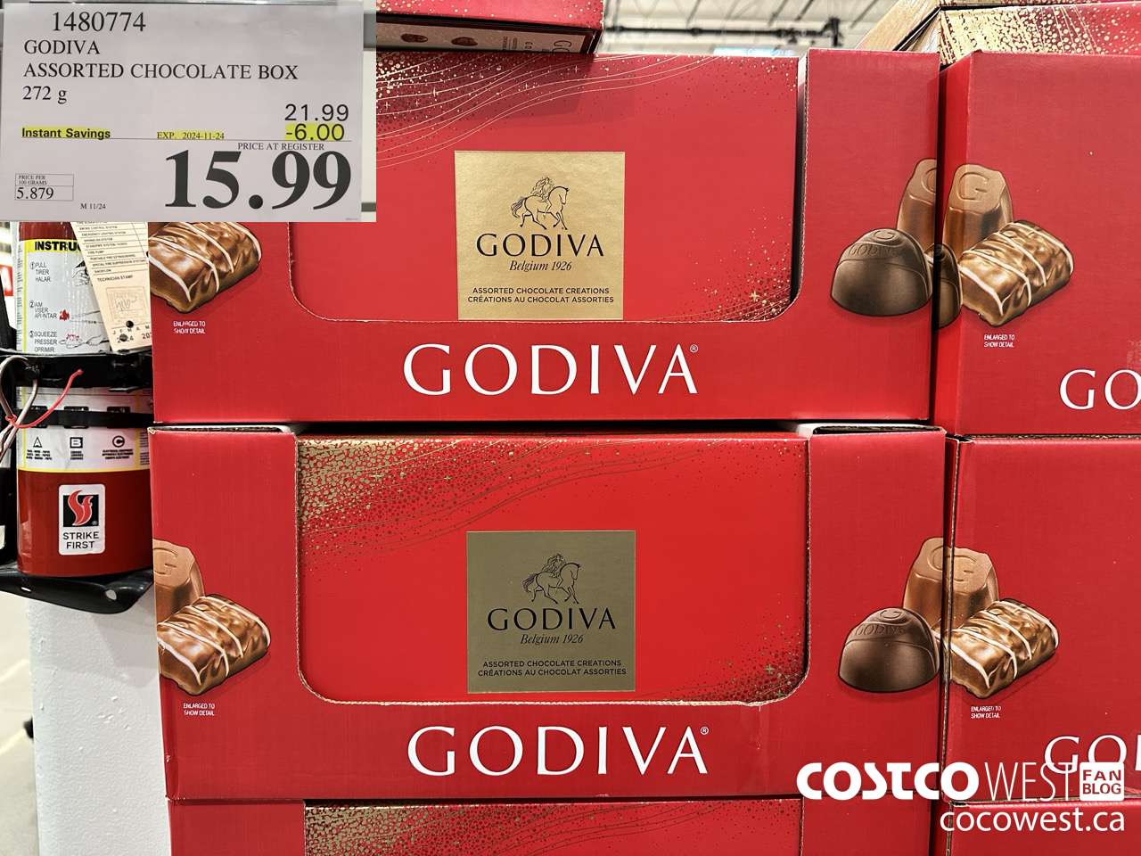 1480774 GODIVA ASSORTED CHOCOLATES 272 G ($6.00 INSTANT SAVINGS EXPIRES ON 2024-11-24) $15.99