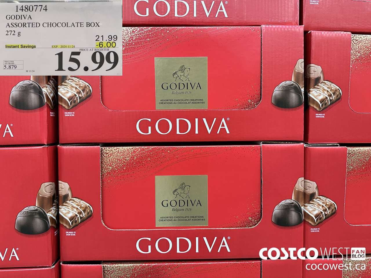 1480774 GODIVA ASSORTED CHOCOLATES 272 G ($6.00 INSTANT SAVINGS EXPIRES ON 2024-11-24) $15.99