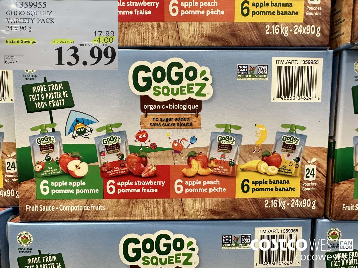 1359955 GOGO SQUEEZ ORGANIC VARIETY PACK 24 x 90g ($4.00 INSTANT SAVINGS EXPIRES ON 2024-11-24) $13.99