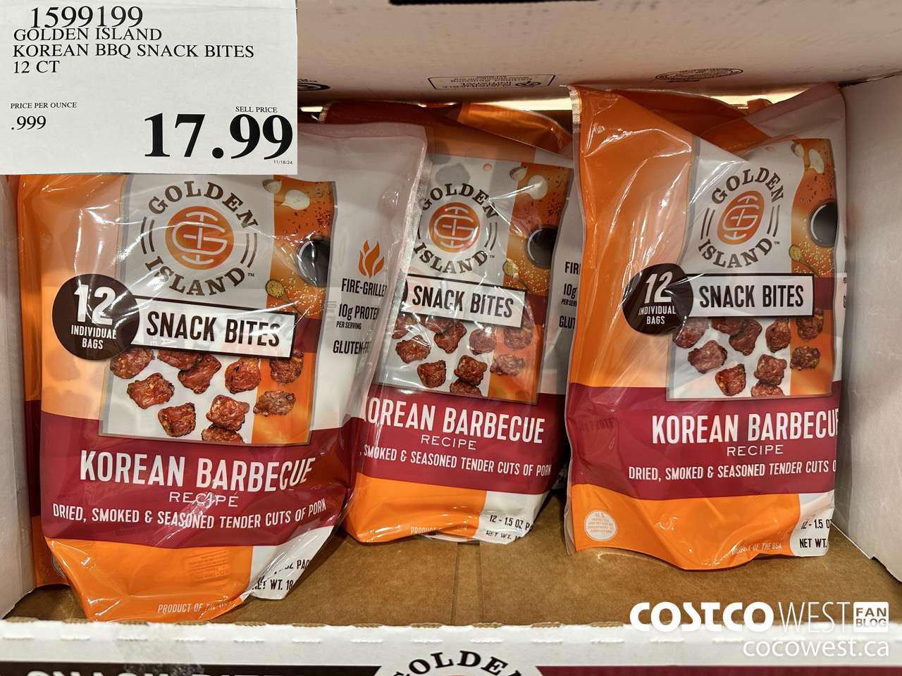 1599199 GOLDEN ISLAND KOREAN BBQ SNACK BITES 12 CT $17.99