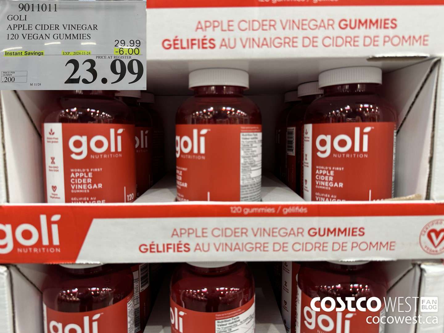 9011011 GOLI APPLE CIDER VINEGAR 120 VEGAN GUMMIES ($6.00 INSTANT SAVINGS EXPIRES ON 2024-11-24) $23.99