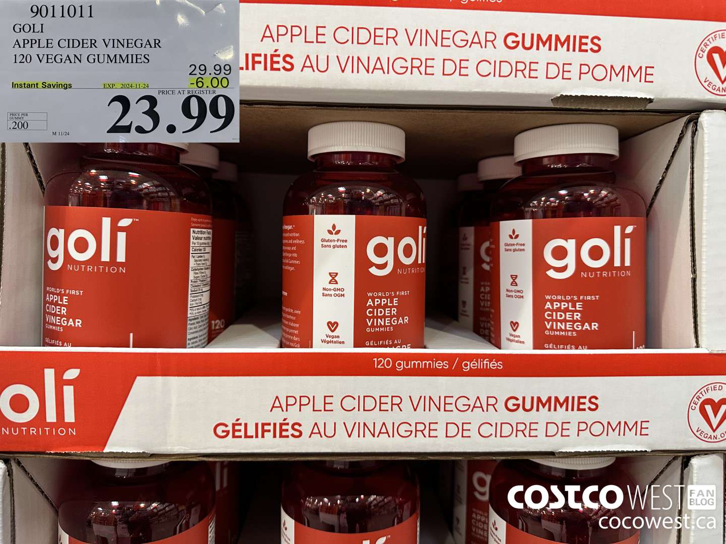 9011011 GOLI APPLE CIDER VINEGAR 120 VEGAN GUMMIES ($6.00 INSTANT SAVINGS EXPIRES ON 2024-11-24) $23.99