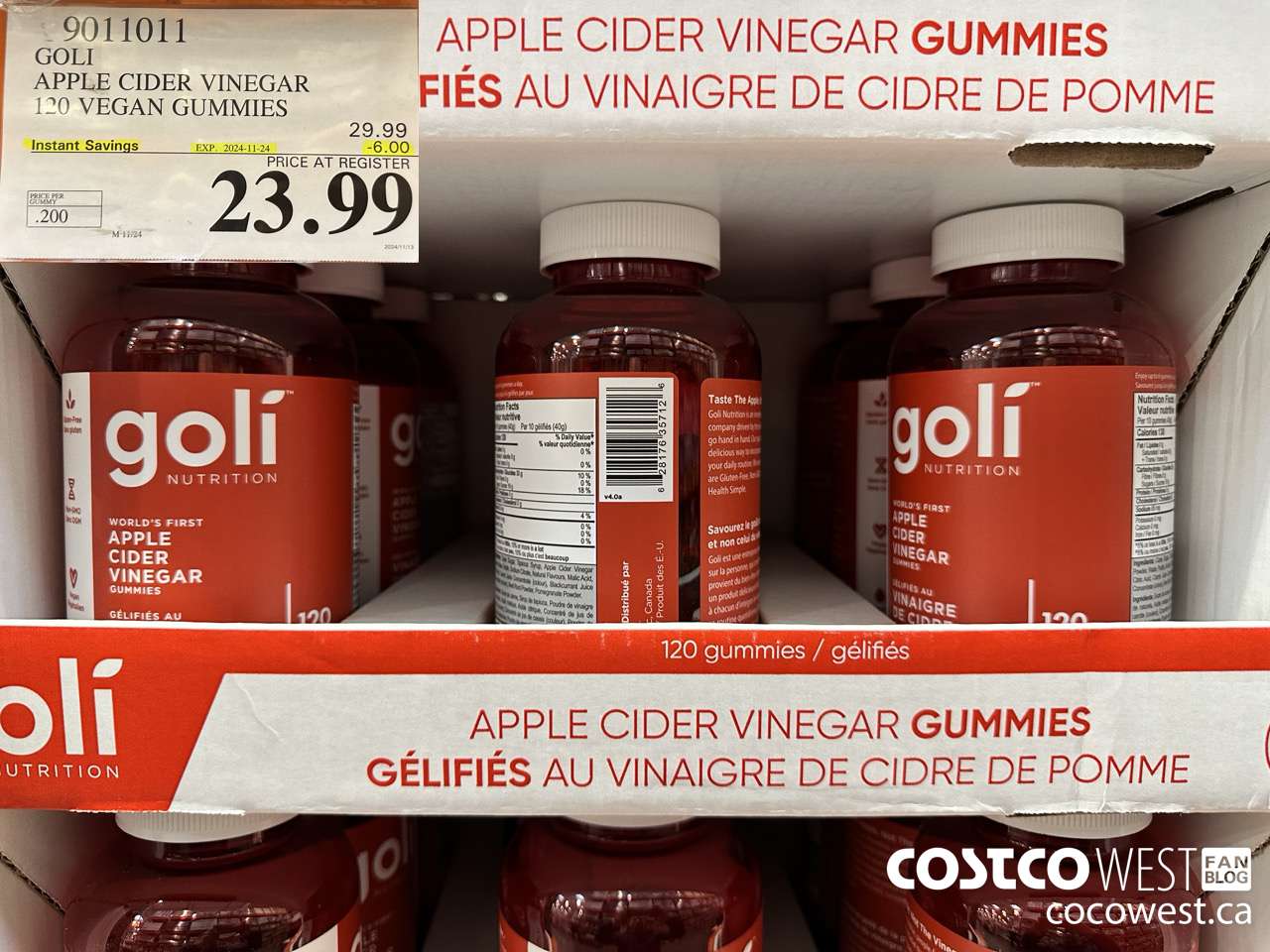 9011011 GOLI APPLE CIDER VINEGAR 120 VEGAN GUMMIES ($6.00 INSTANT SAVINGS EXPIRES ON 2024-11-24) $23.99