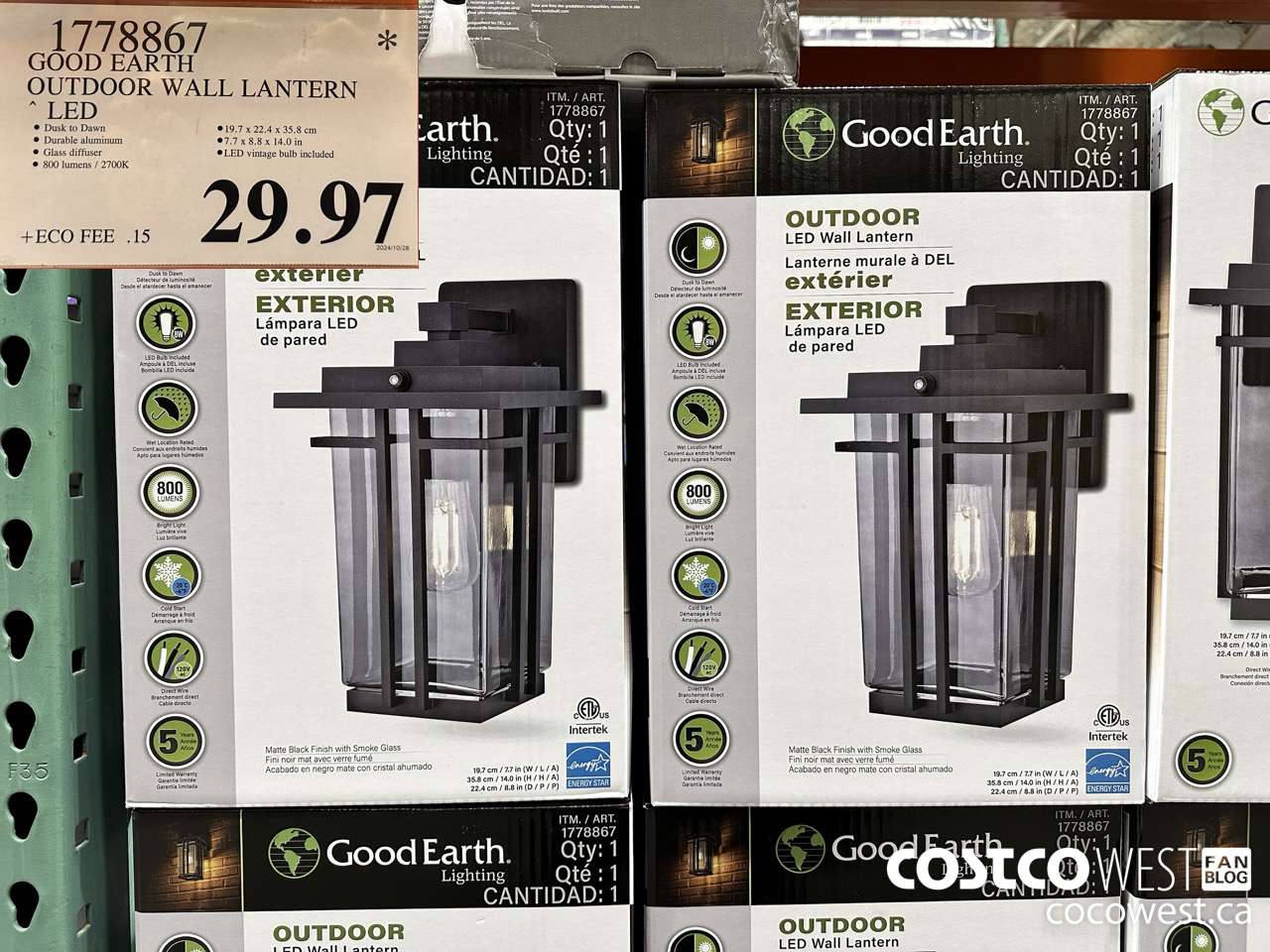 1778867 GOOD EARTH OUTDOOR WALL LANTERN LED $29.97