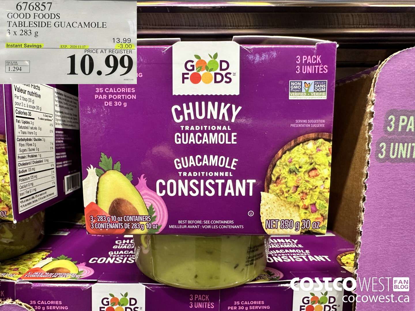 676857 GOOD FOODS TABLESIDE GUACAMOLE 3 x 283 g ($3.00 INSTANT SAVINGS EXPIRES ON 2024-11-17) $10.99