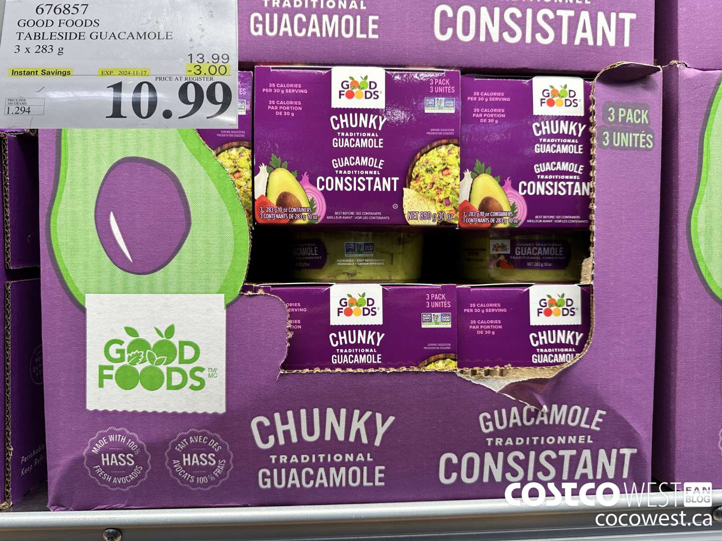676857 GOOD FOODS TABLESIDE GUACAMOLE 3 x 283 g ($3.00 INSTANT SAVINGS EXPIRES ON 2024-11-17) $10.99